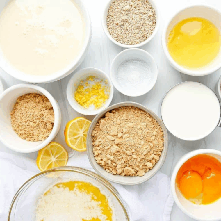 Ingredients needed for Air Fryer Lemon Pie on kitchen table.