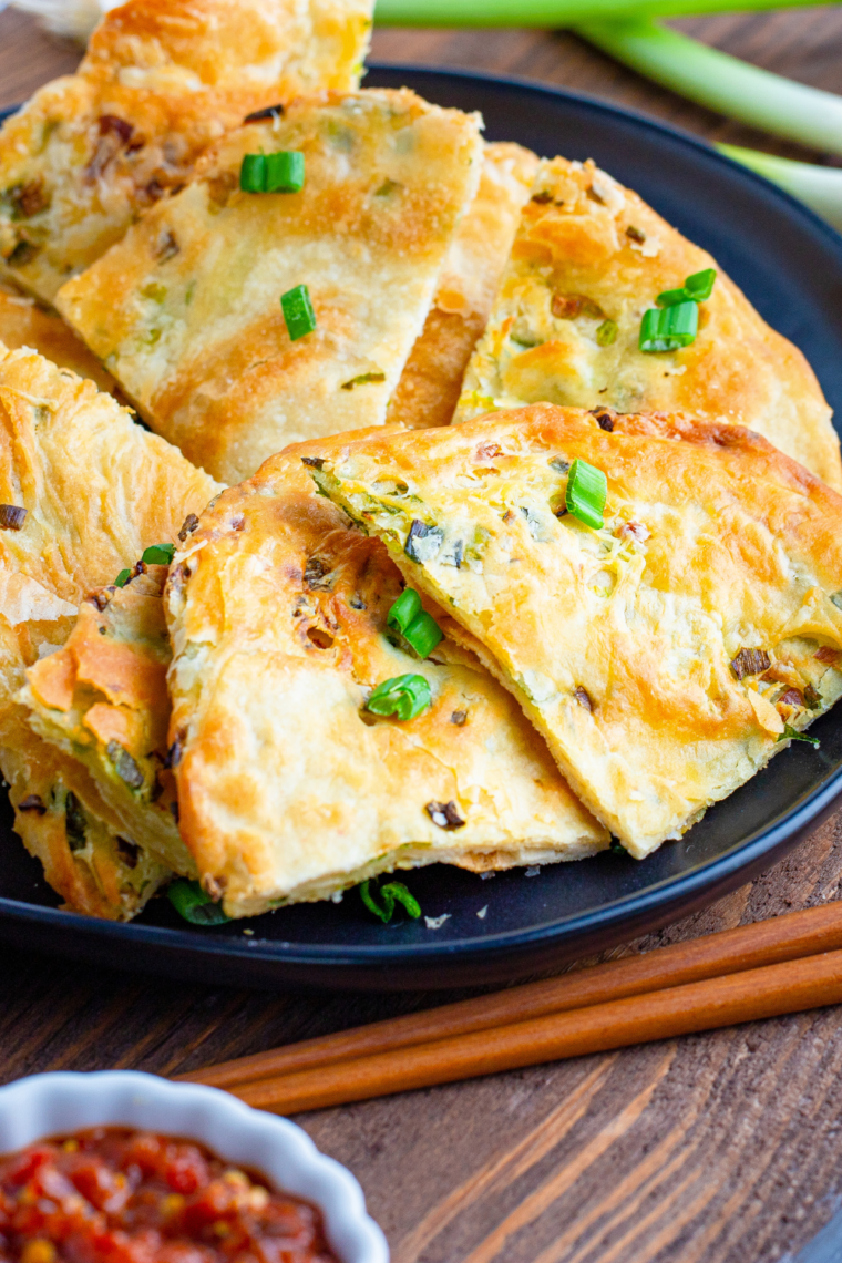 Crispy air fryer scallion pancakes with golden flaky layers