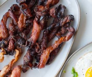 Air Fryer Twisted Candy Bacon Closeup