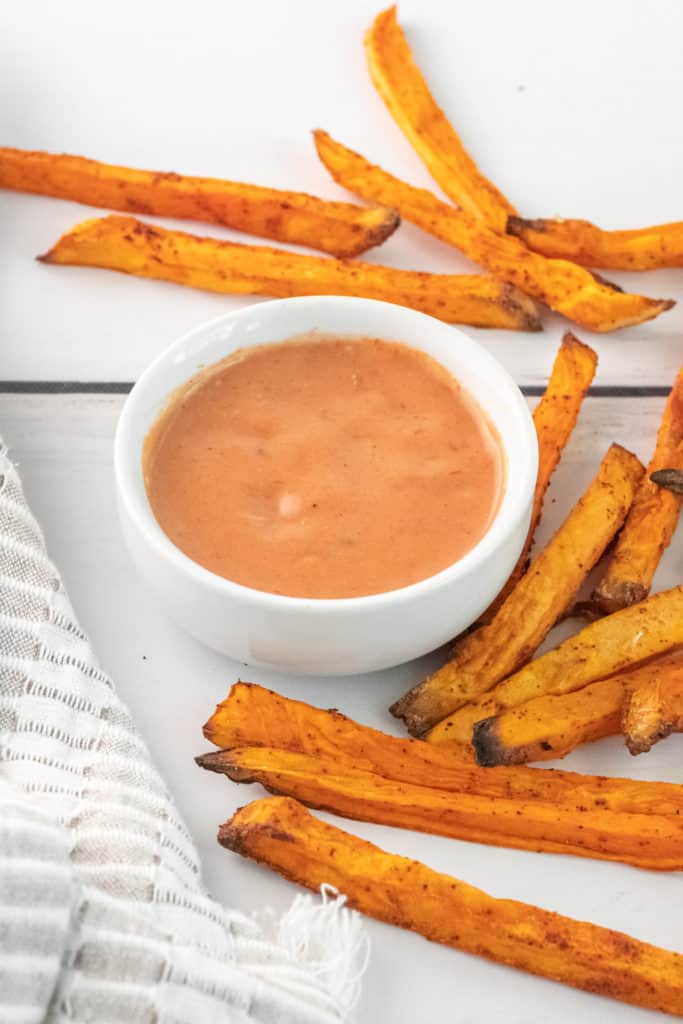 sweet potato home fries with dipping sauce