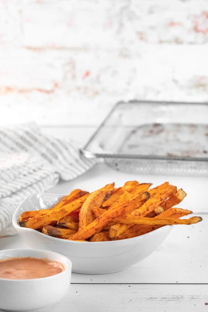 bowl with sweet potato air fryer fries