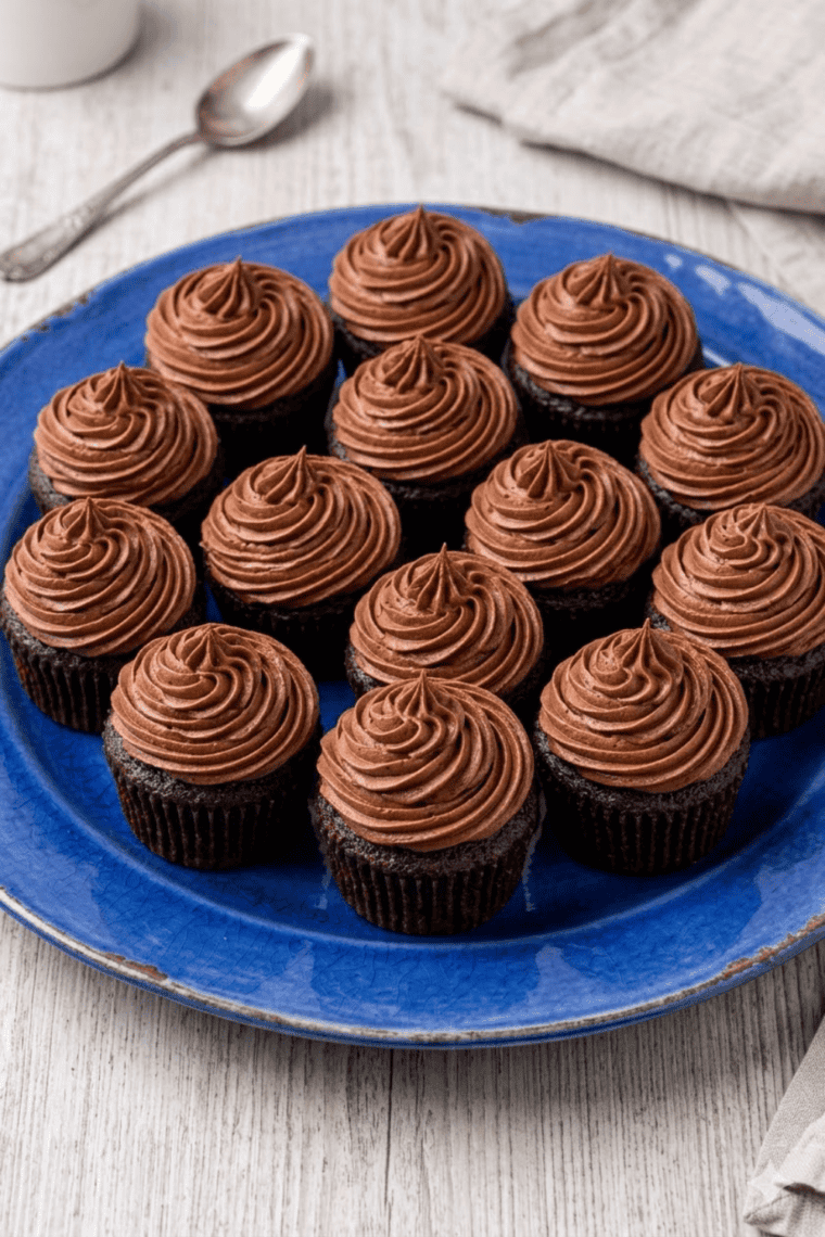 Air fryer chocolate cupcakes with moist centers and rich chocolate flavor, ready to serve.
