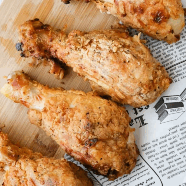 Plate of Golden Corral Fried Chicken Recipe on kitchen counter.