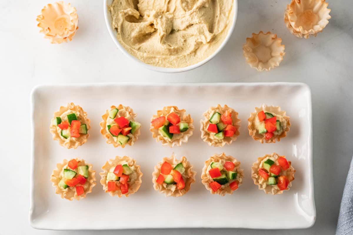 Homemade Phyllo Cups with Hummus (3 ways!) - The Forked Spoon