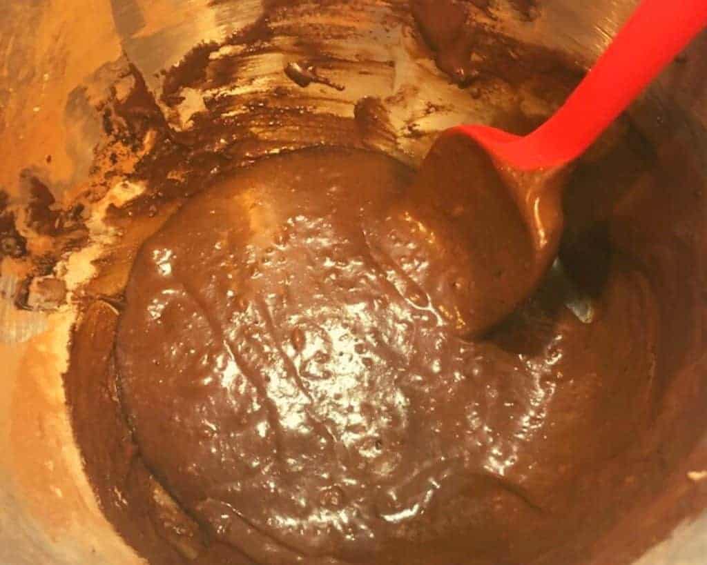 Mixing the Chocolate Batter For Air Fryer Donuts in A Large Bowl
