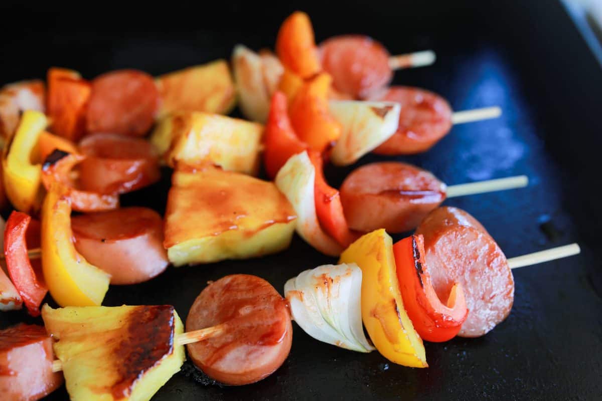 Blackstone Griddle Hawaiian Kielbasa Kabobs Fork To Spoon