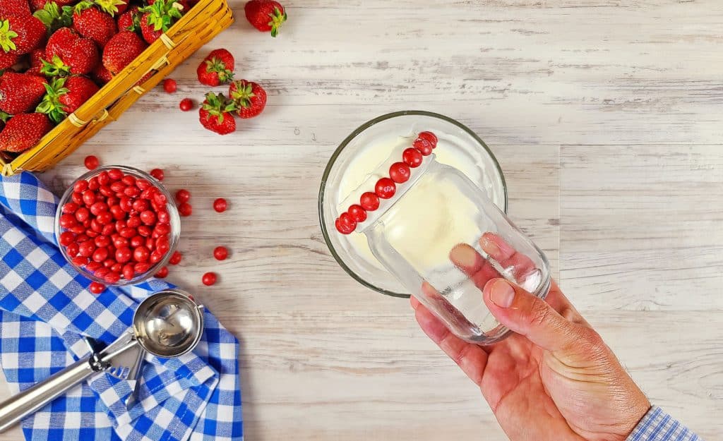 Skittles Attached To Glass with White Chocolate