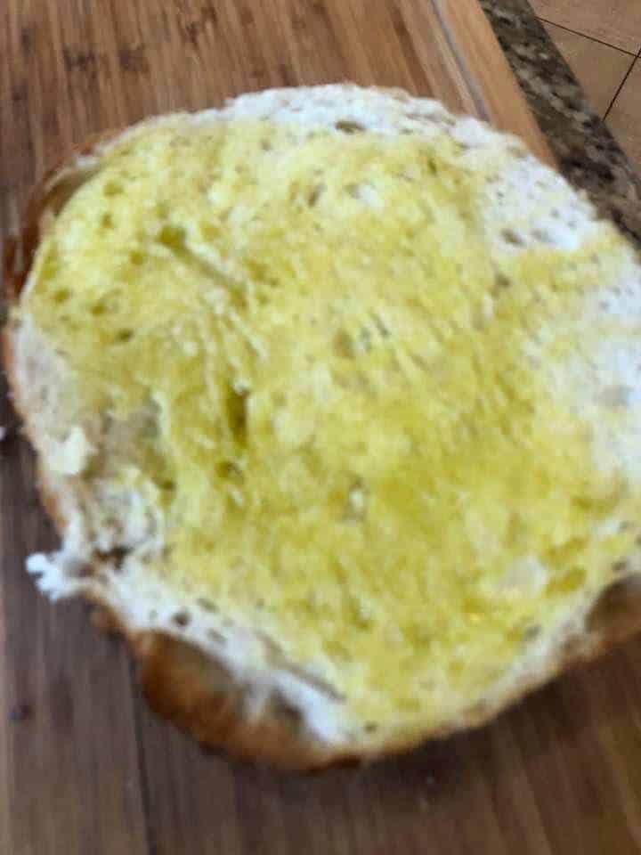Cut Bread in Half and Add Olive Oil
