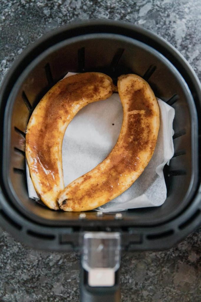 Air Fryer Caramelized Bananas In Air Fryer Basket