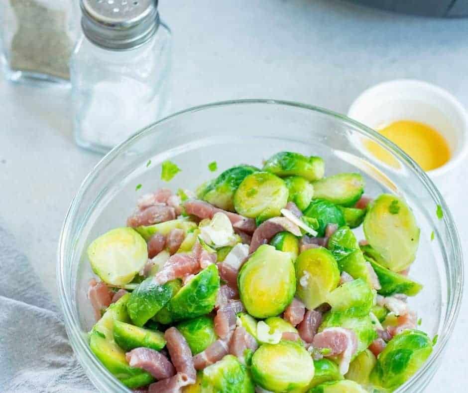 Bowl of Air Fryer Brussels Sprouts And Bacon