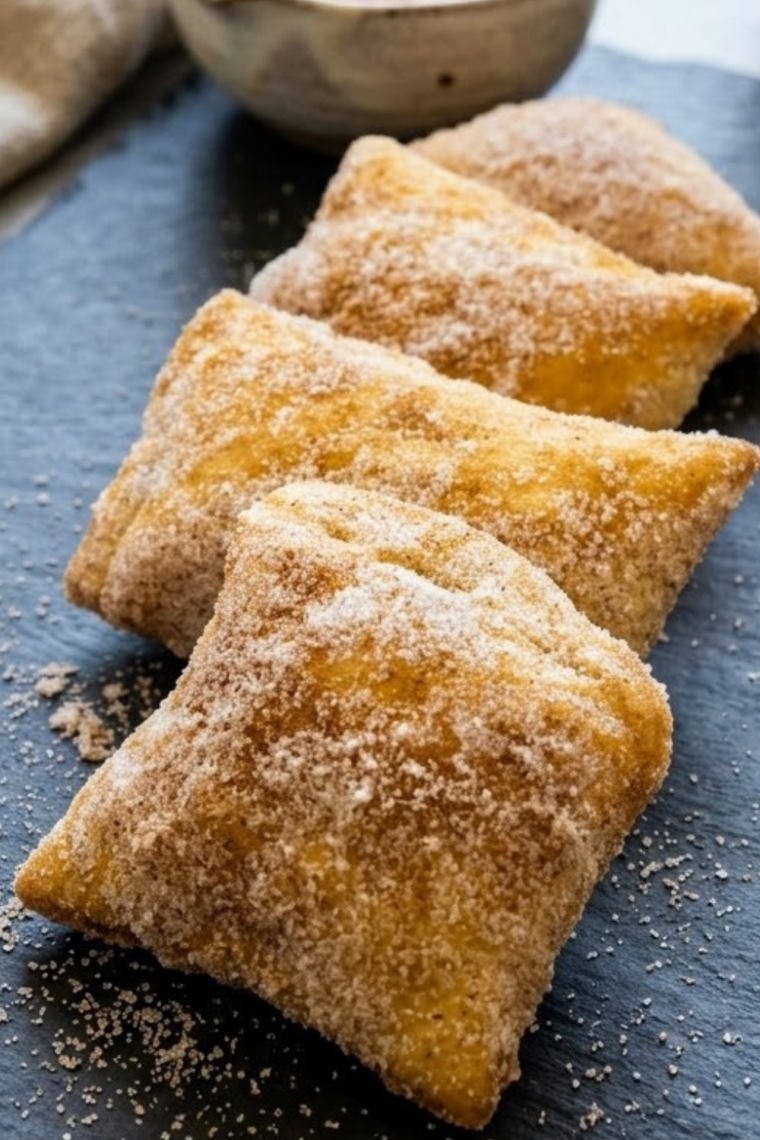 Air fryer cinnamon churro bites made with puff pastry, baked until golden and crispy, then tossed in a sweet cinnamon sugar coating for an easy, quick dessert