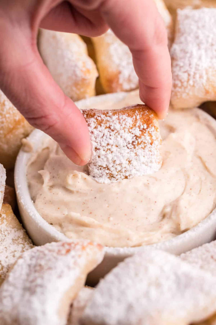 Air fryer cinnamon churro bites made with puff pastry baked until golden and crispy then coated in cinnamon sugar for quick dessert