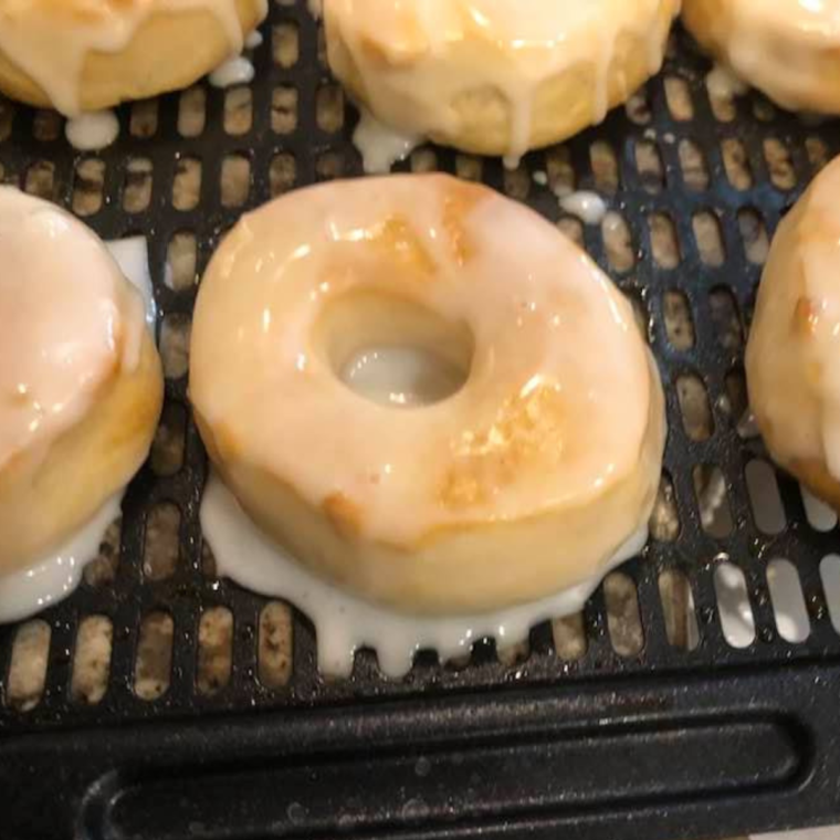 The glaze for our Air Fryer Glazed Biscuit Donuts is made with confectionary sugar and milk.