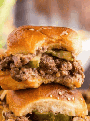 Air fryer loose meat sandwiches with seasoned ground beef piled high on soft buns, ready to serve.
