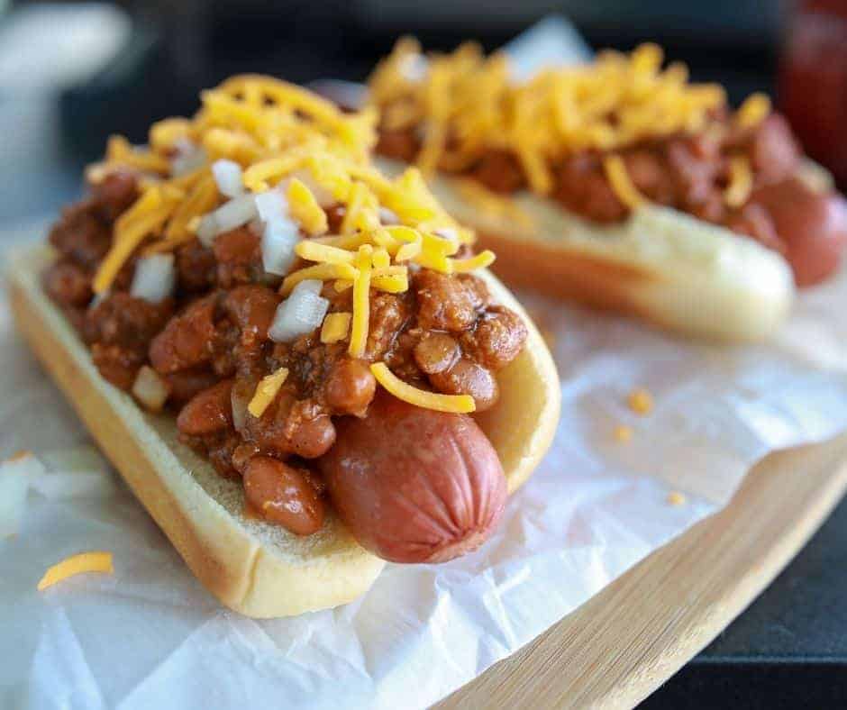 Air Fryer Chili Cheese Hot Dogs