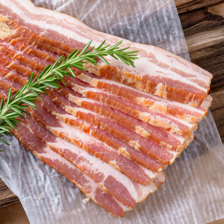 Ingredients needed for bacon bean cups on cutting board