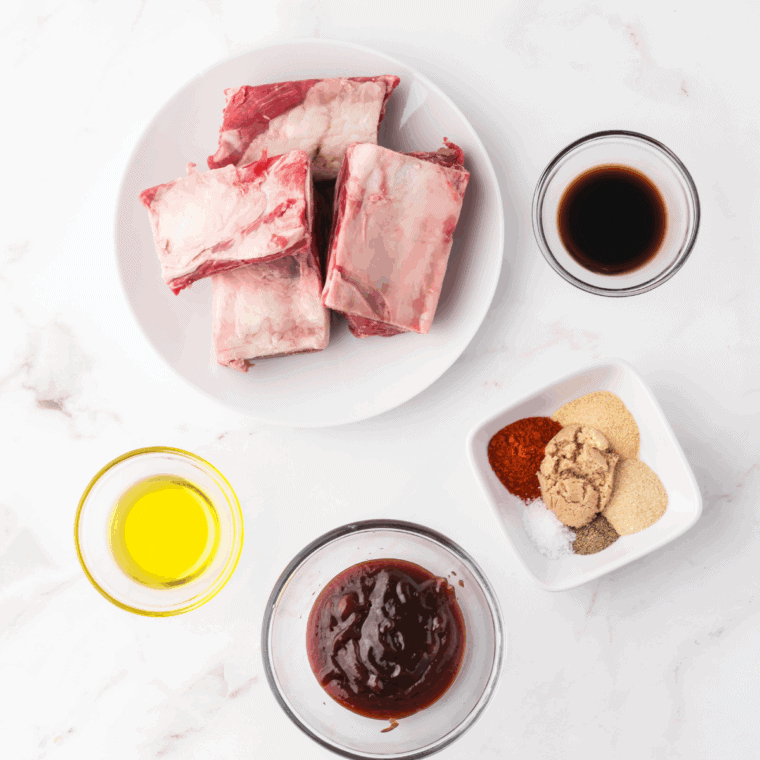 Ingredients needed for Instant Pot Korean Beef Short Ribs on kitchen table.