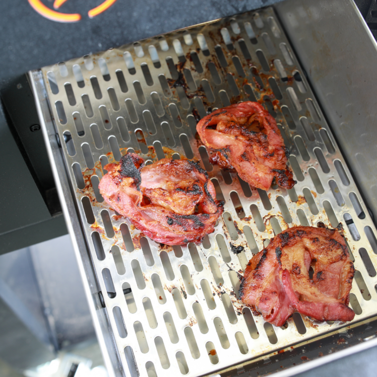Glaze with BBQ sauce: Chicken breasts brushed with barbecue sauce on the griddle as the sauce caramelizes and creates a sticky glaze.
