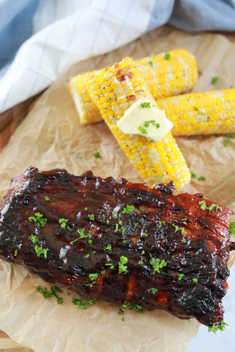 Juicy Blackstone ribs cooked to perfection with BBQ sauce.