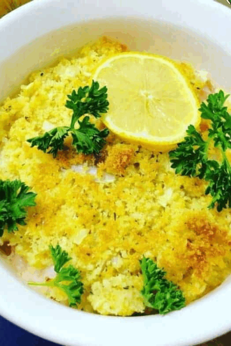 Copycat Cheesecake Factory Shrimp Scampi served with golden panko topping and garlic butter sauce