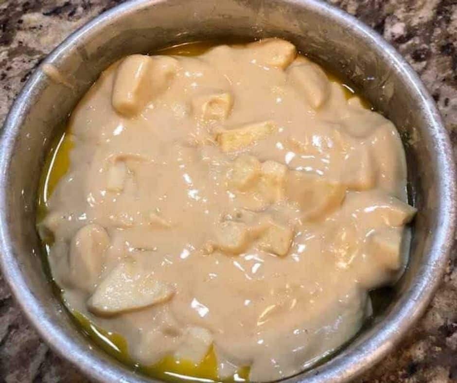 Pour Apple Cake Batter into the pan