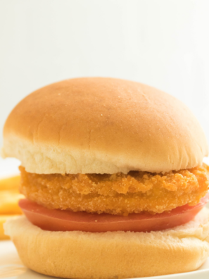 crispy air fryer frozen chicken patties cooked golden brown on plate