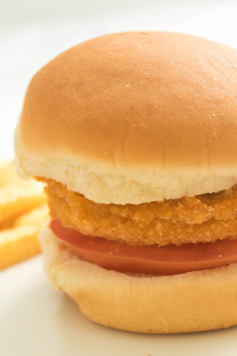 crispy air fryer frozen chicken patties golden brown sandwich style on plate