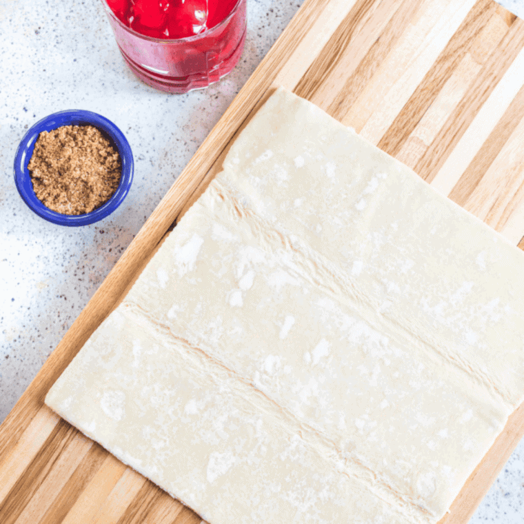Ingredients needed for Homemade Arby’s Cherry Turnovers on kitchen table.