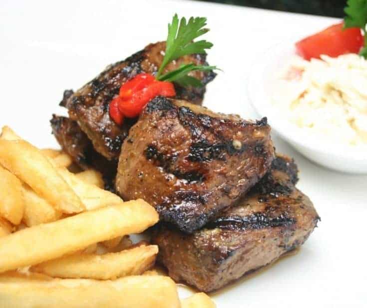 Air Fryer Bourbon Marinated Steak Tips