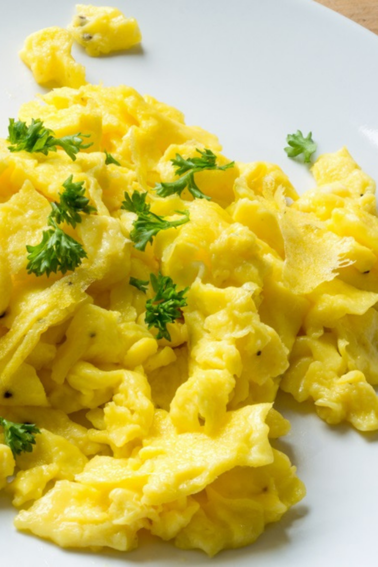 fluffy scrambled eggs in air fryer dish soft and creamy texture