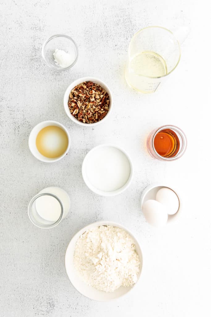 Ingredients Needed For Air Fryer Maple Pecan Cupcakes on kitchen table.