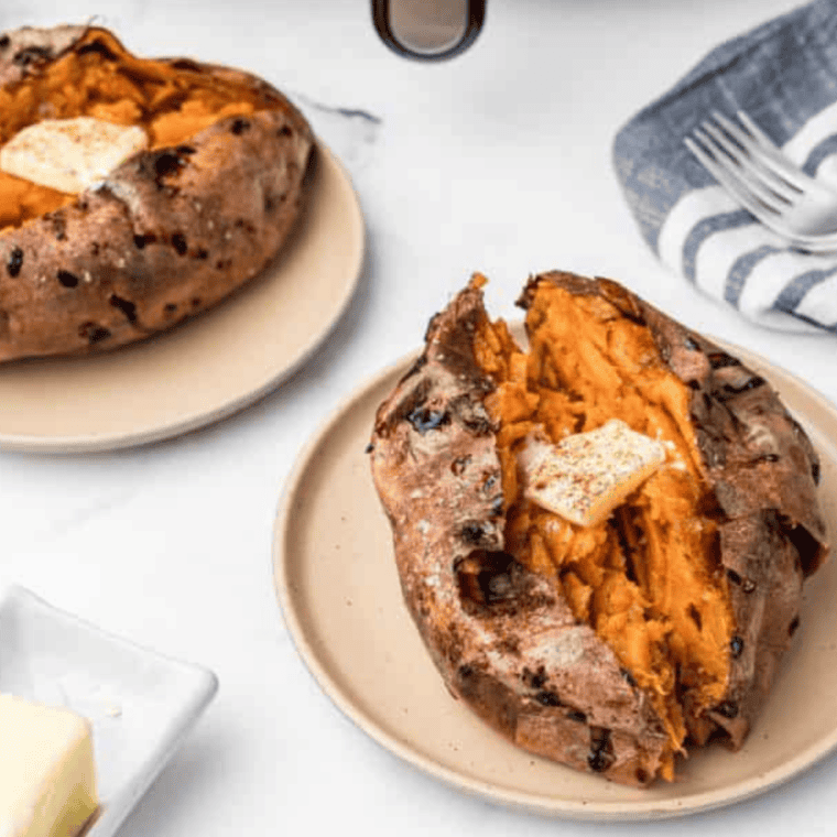 Longhorn Steakhouse Sweet Potato Recipe with cinnamon sugar topping and melted butter.