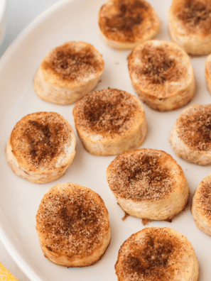 Golden and crispy Air Fryer Fried Bananas served as a sweet dessert.