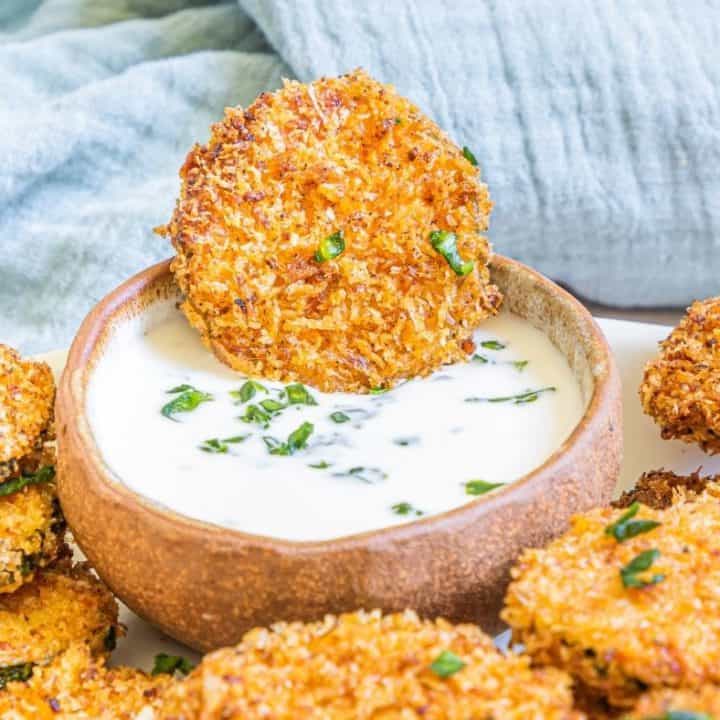 Air Fryer Parmesan Crusted Zucchini Crisps Fork To Spoon