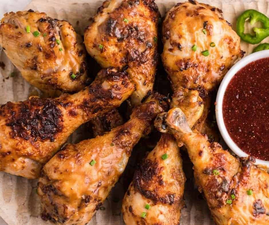 Air Fryer Peanut Butter Chicken Legs with Spicy Jelly Aioli 