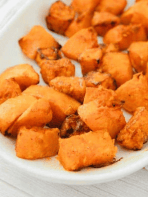 Air Fryer Butternut Squash is slightly crispy on the outside and is fully tender inside. It makes an excellent side dish in less than 20 minutes this holiday season!