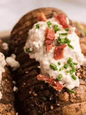 Air Fryer Hasselback Bacon and Bleu Cheese Potatoes
