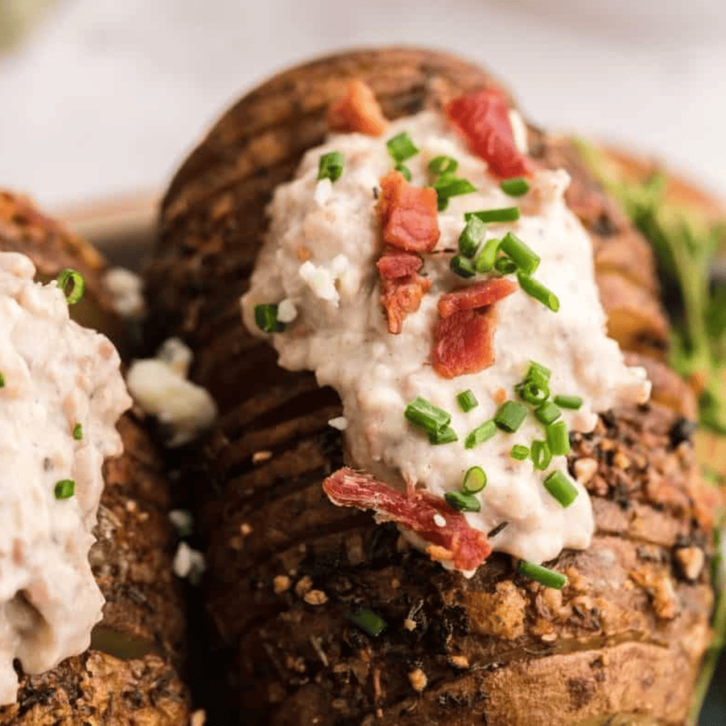 Air Fryer Hasselback Bacon and Bleu Cheese Potatoes