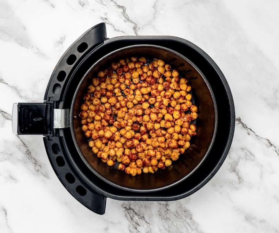 Air Fryer Korean BBQ Roasted Chickpeas In Air Fryer Basket