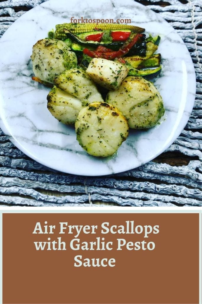 Air Fryer Scallops with Garlic Pesto Sauce