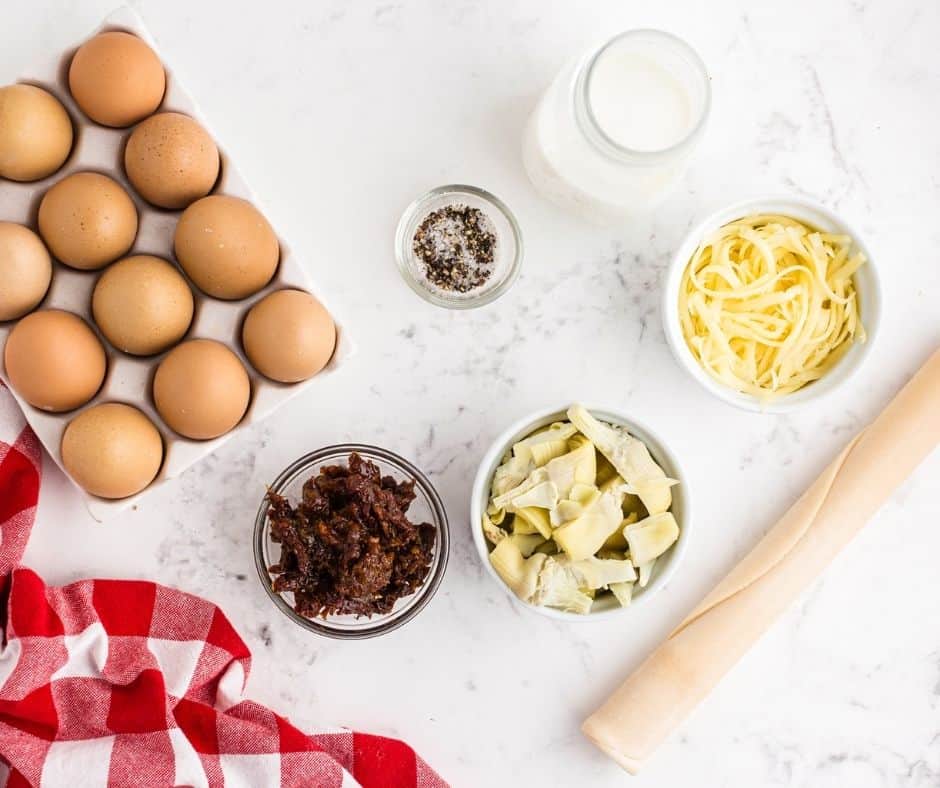 Ingredients Needed For Air Fryer Sun-Dried Tomato and Artichoke Quiche