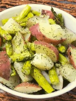 Air Fryer Roasted Asparagus & New Potatoes