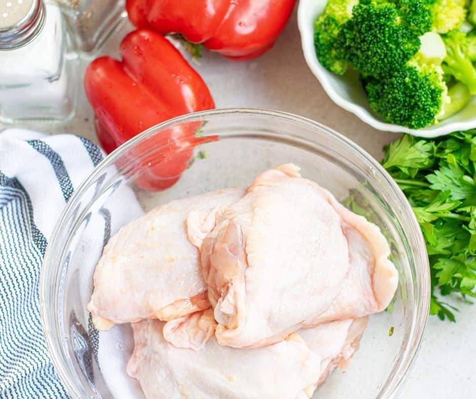Ingredients Needed For Air Fryer Chicken, Broccoli, and Bell Pepper
