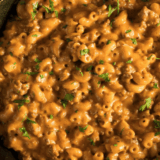 Instant Pot homemade Hamburger Helper with ground beef, macaroni, and creamy cheese sauce in a bowl