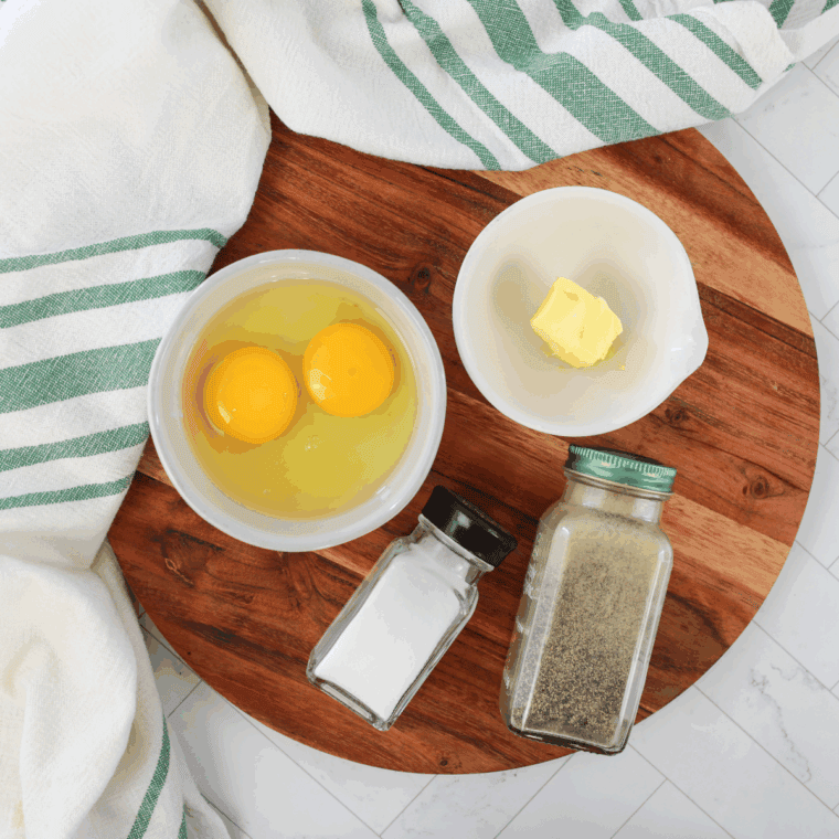 Ingredients needed for Instant Pot Scrambled Eggs on kitchen table.