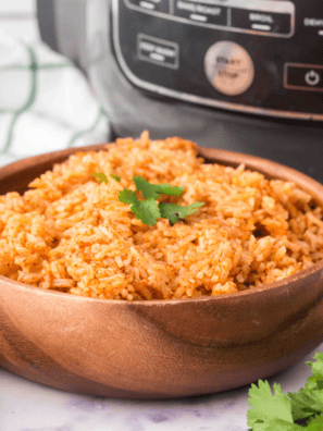 Deliciously seasoned Ninja Foodi Mexican rice, fluffy and ready to serve.