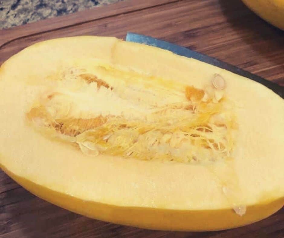 closeup: half of a spaghetti squash for air fryer recipe