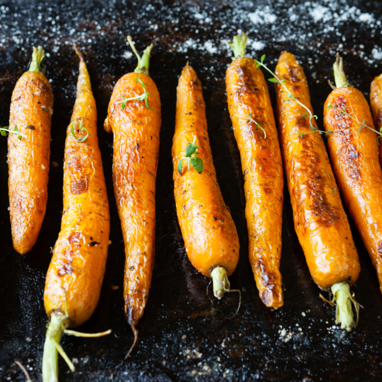 Air fryer whole carrots on a serving platter