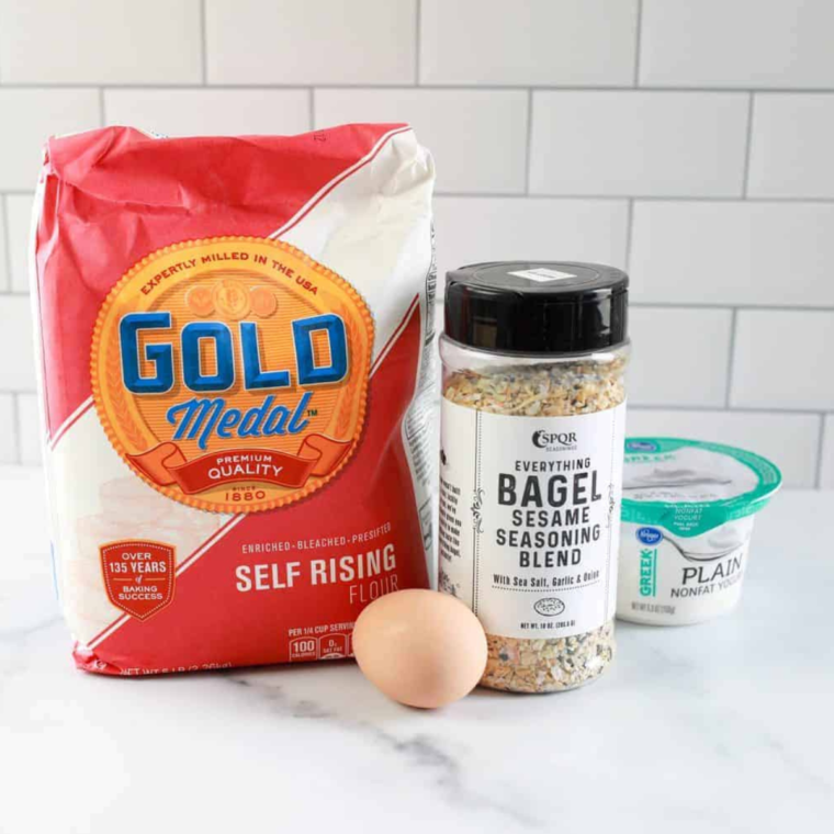 table of ingredients using self-rising flour, Greek yogurt, and seasoning. 