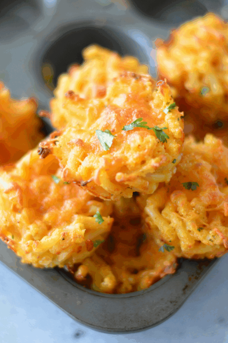 air fryer macaroni and cheese muffins with crispy edges and gooey center